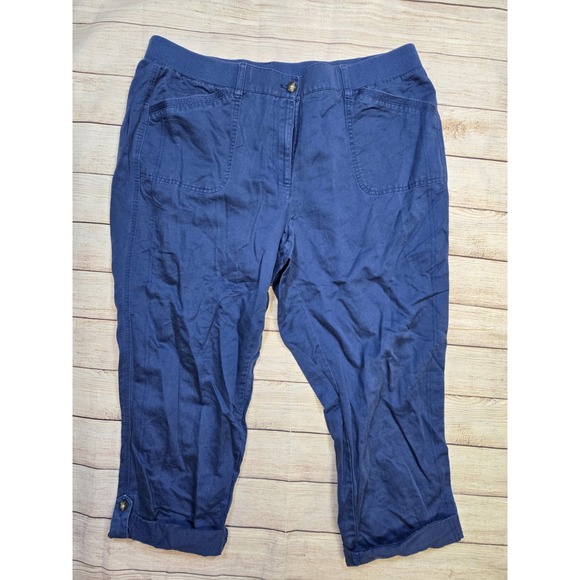 J Jill Pants Women's 2X Blue Cropped Capri Convertible Linen and Cotton Blend - Picture 1 of 13